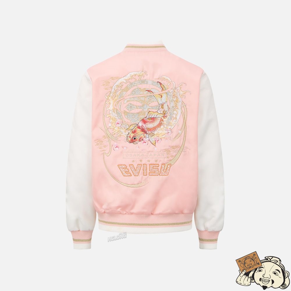 Women Evisu “KOI PLAYING IN THE WAVES” AND KAMON EMBROIDERY SOUVENIR JACKET Rose | 436TGEACS